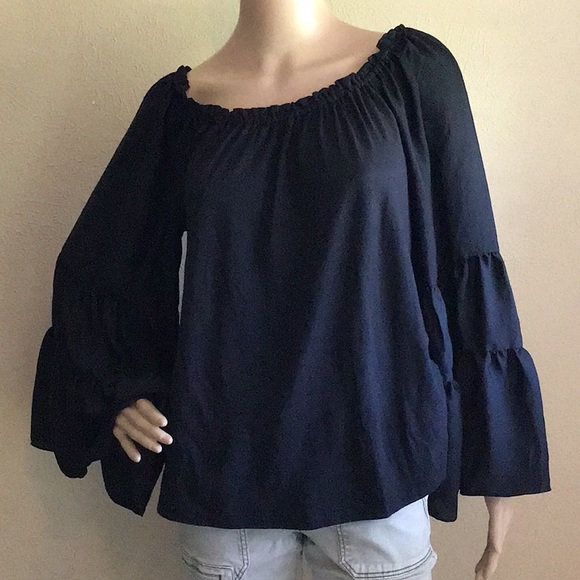 NWT Anthropologie Black Bell Sleeve Blouse - Picture 2 of 5